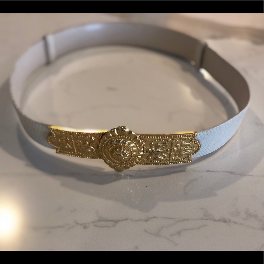 Judith Leiber Cream & Gold Vintage Snake Belt